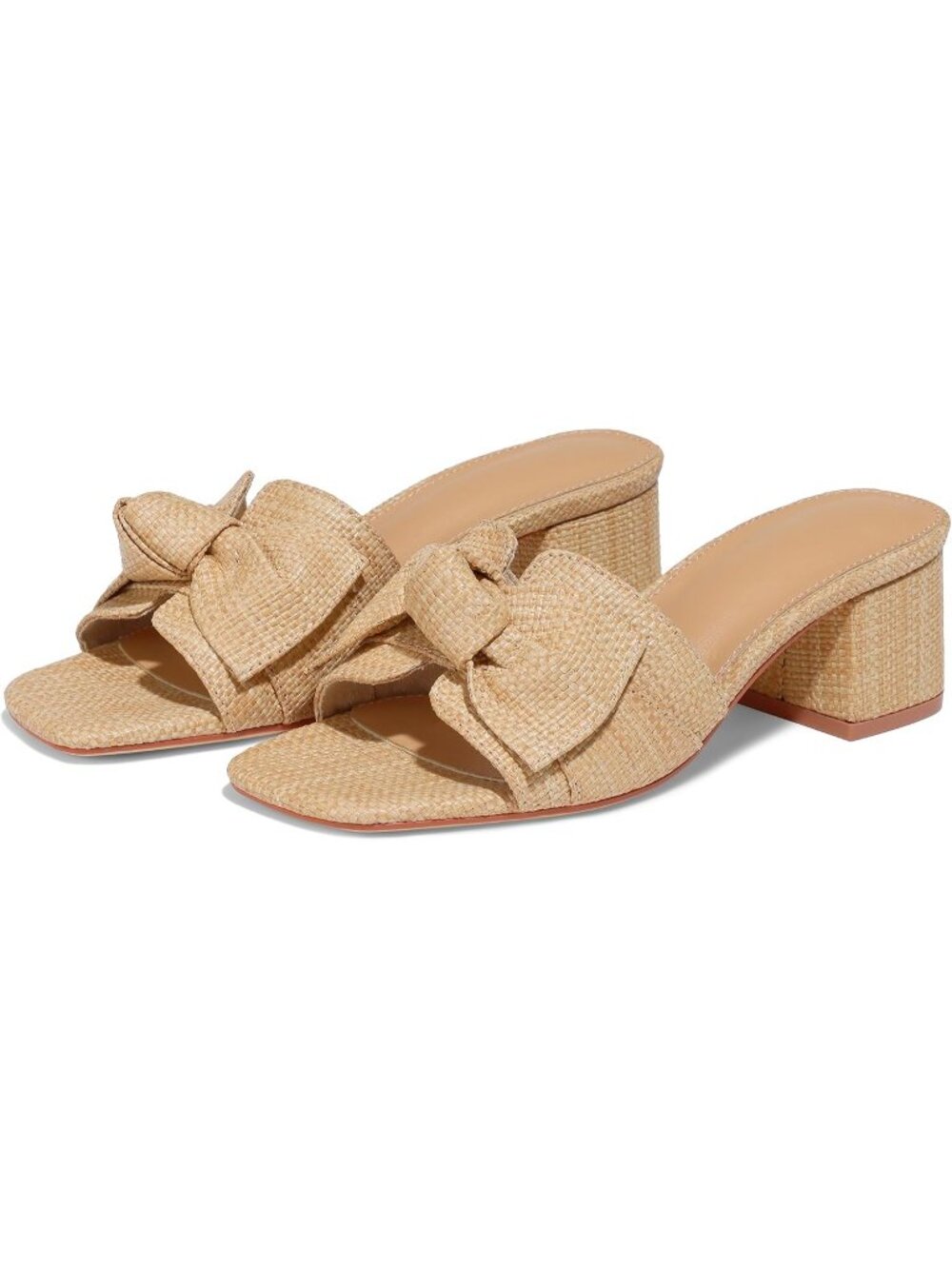 Women's Natural Summer Chunky Heels Square Toe Mules Slip On Heeled Sandals - Picture 6 of 6
